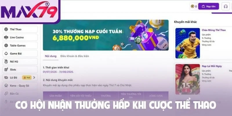 Cơ hội nhận thưởng hấp khi cược thể thao trực tuyến