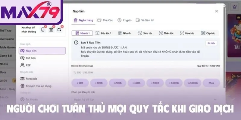 Người chơi tuân thủ mọi quy tắc khi giao dịch tại nhà cái